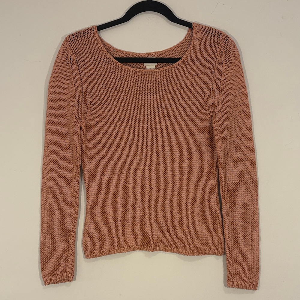 100% Cotton VTG Loose Weave Knit Peachy Nude Scoop Neck Layering Sweater